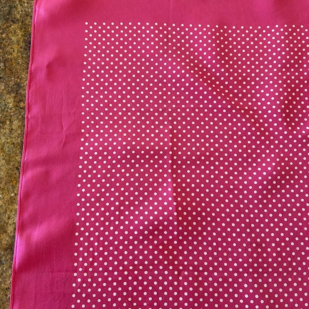 Kreier Pink with White Polka Dots Silk Scarf Made in Switzerland 26" x 26" - Picture 2 of 13